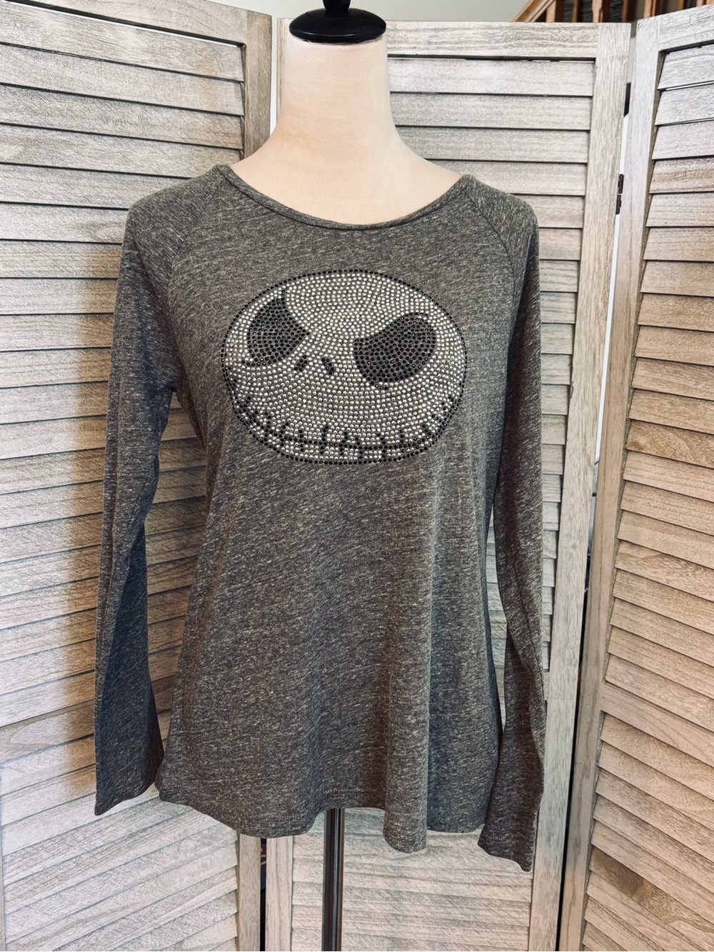 Vintage 2014 Disney Parks Jack Skellington Nightmare Long-Sleeve Shirt Grey LG